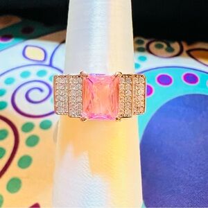 Bomb Party Ring RG89798 Made You Look Rose Quartz CZ on Rose Gold Plating